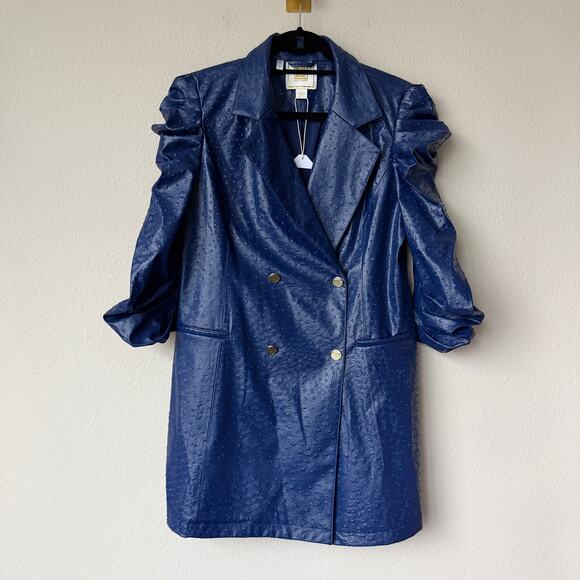 NEW Emily McCarthy Blue Bradshaw Vegan Ostrich Leather Dress Size L - Picture 2 of 5